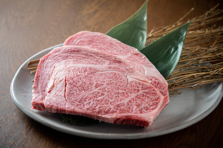 Beautifully marbled thin slices of Japanese wagyu ribeye